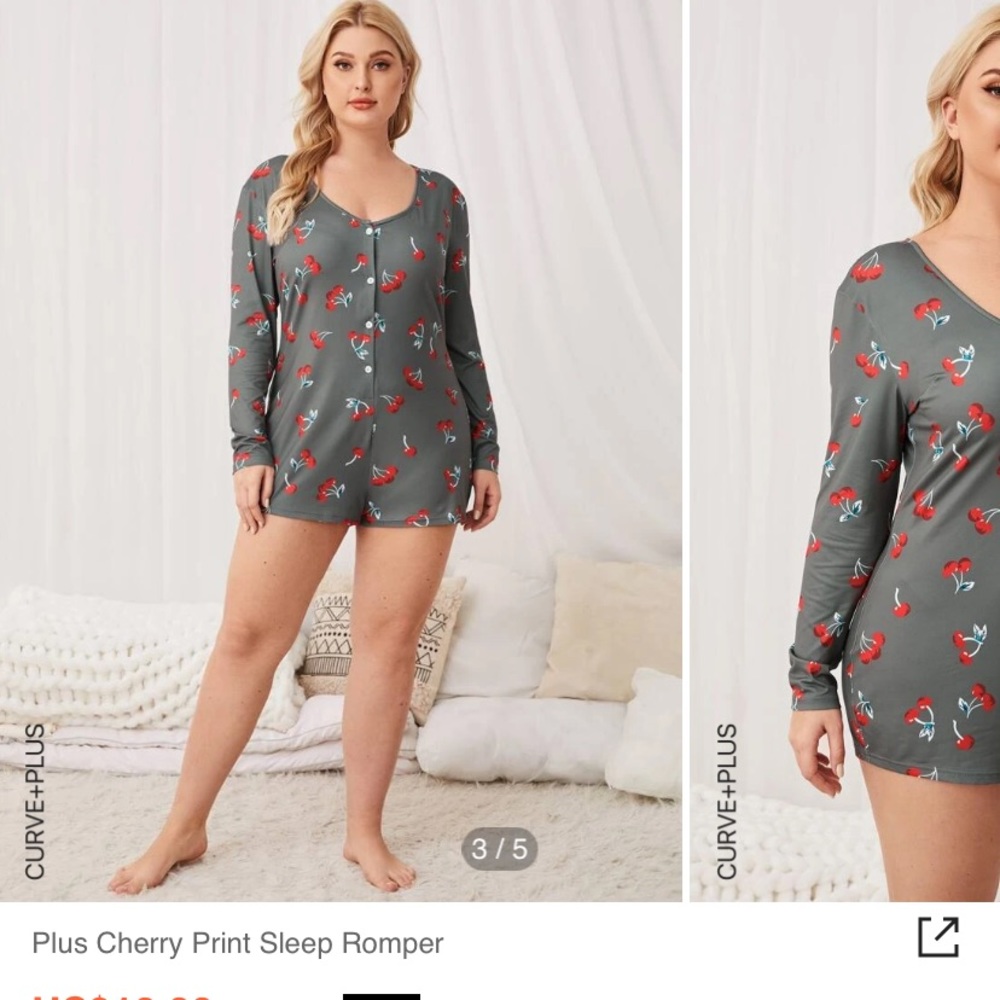 SHEIN- PJ’S- PLUS- Grey w/ Cherries Romper